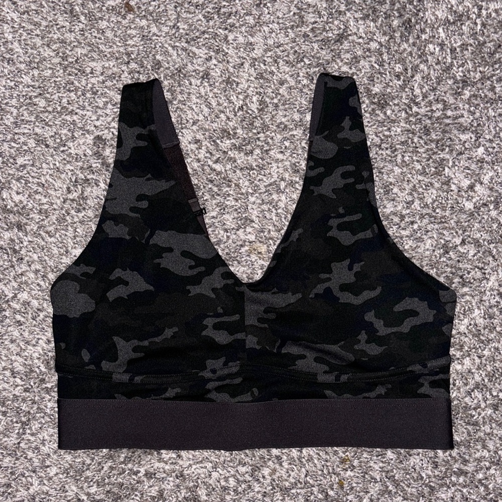 Fabletics Black & Charcoal Camo Sports Bra